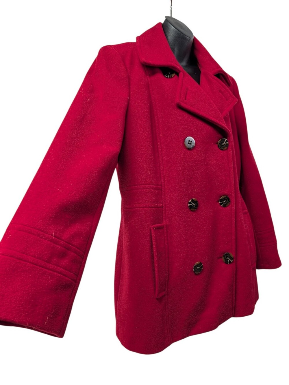 Calvin Klein Women's Red Wool Blend Double Breasted Peacoat Size Large Lined - Picture 4 of 10